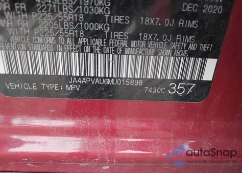 2021 Mitsubishi Outlander Sport 2.0 Se 2Wd из США, поврежденный, VIN JA4APVAU6MU015898